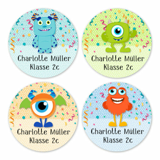 24 individuelle Namensaufkleber Schule – Monster